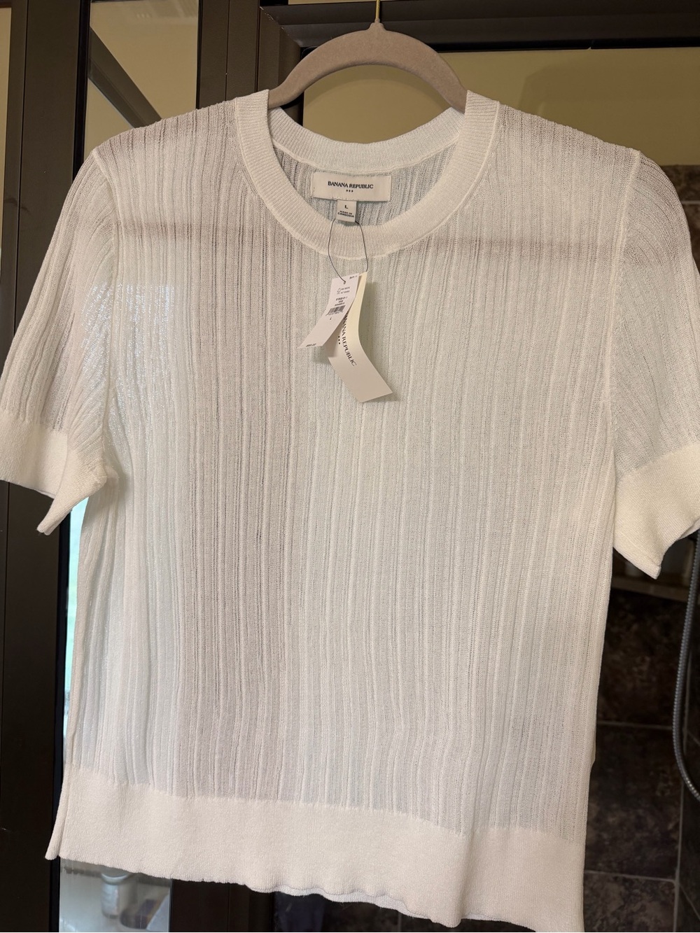 Banana Republic White Short-Sleeve Ribbed Knit Top